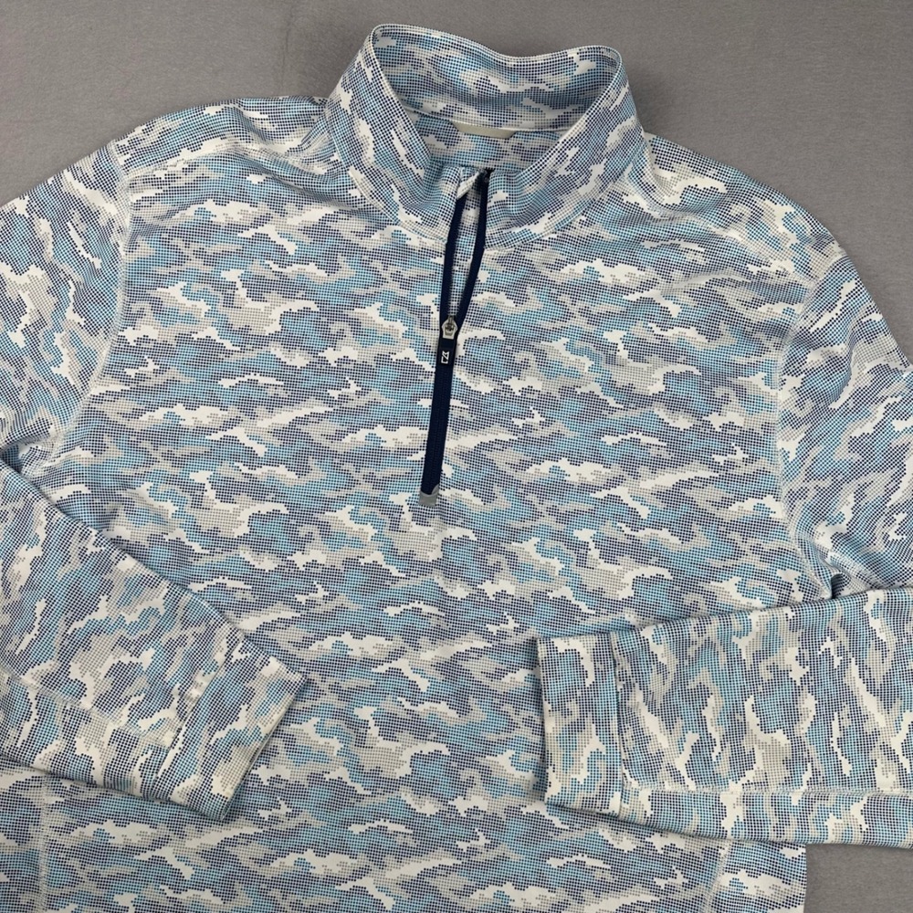 Cutter & Buck Mens XL 50+ UPF 1/4 Zip Pullover Blue Digital Camo Golf Chartiers